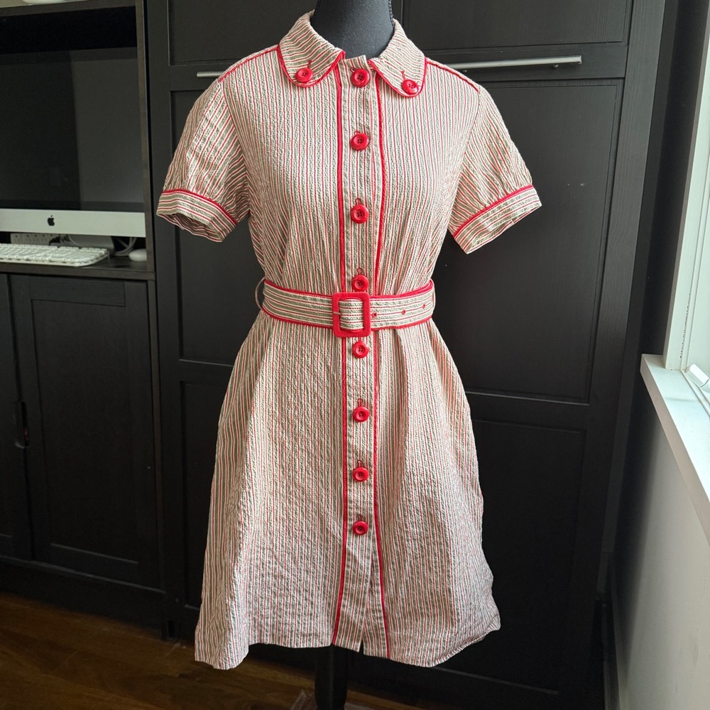 Orla Kiely Red and Tan Striped Fabric
